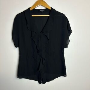 Paperwhite 100% Silk Ruffle Blouse Size 10 Feminine Office Career Lightweight